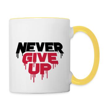 rot graffiti tropfen spray durchhalten cool never - Tasse zweifarbig - Weiß/Gelb - Rechts