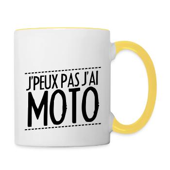 j'peux pas j'ai moto - Mug contrasté - blanc/jaune - Droite