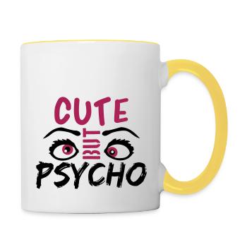 cute but psycho augen cool suess spruch sweet desi - Tasse zweifarbig - Weiß/Gelb - Rechts