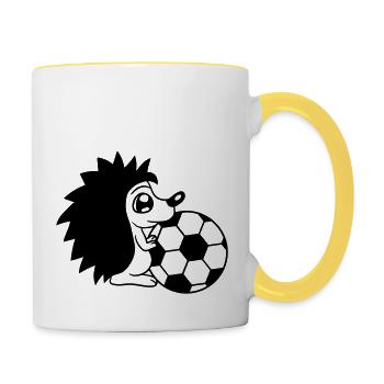 spielen fussball ball sport verein gefaehrlich pla - Tasse zweifarbig - Weiß/Gelb - Rechts