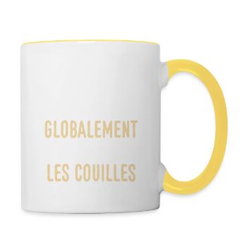 Je m'en bats les couilles - Mug contrasté - blanc/jaune - Droite