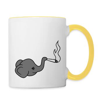 elephant head bekiff kiffen joint stoned weed ca - Contrasting Mug - white/yellow - Right
