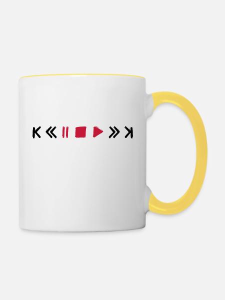keys play music pause fast forward sign symbols - Contrasting Mug - white/yellow