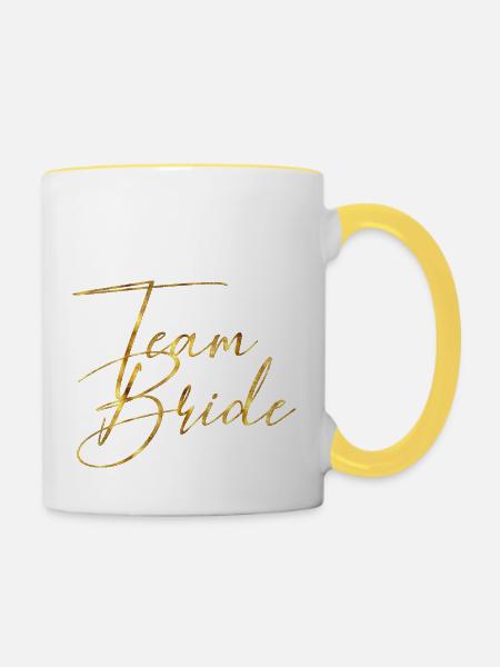 Team Braut - Tasse zweifarbig - Weiß/Gelb