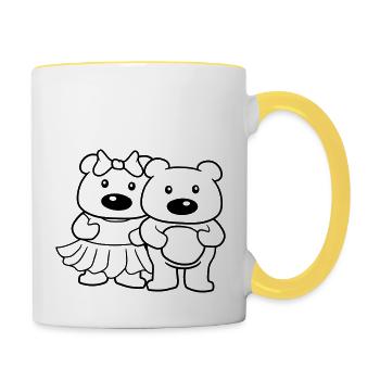 paerchen baer paar liebe 2 freunde team mann maedc - Tasse zweifarbig - Weiß/Gelb - Rechts