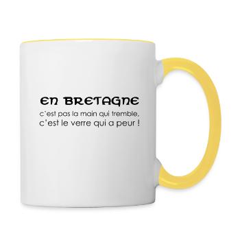 Breizh - En Bretagne c'est pas la main qui tremble - Mug contrasté - blanc/jaune - Droite