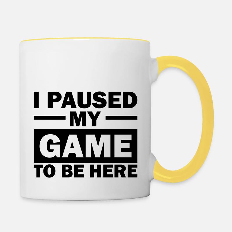 i paused my game to be here - Contrasting Mug - white/yellow