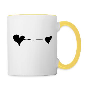 schwarze Herzen - Tasse zweifarbig - Weiß/Gelb - Rechts