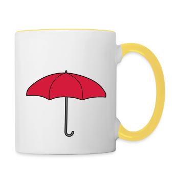 Roter Regenschirm Design - Tasse zweifarbig - Weiß/Gelb - Rechts