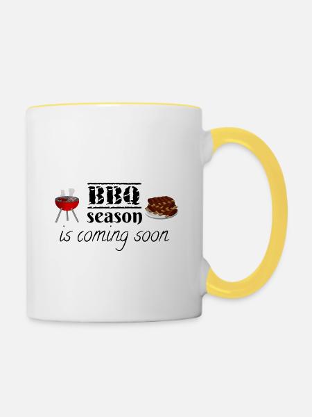Die Grillsaison kommt bald. - Tasse zweifarbig - Weiß/Gelb