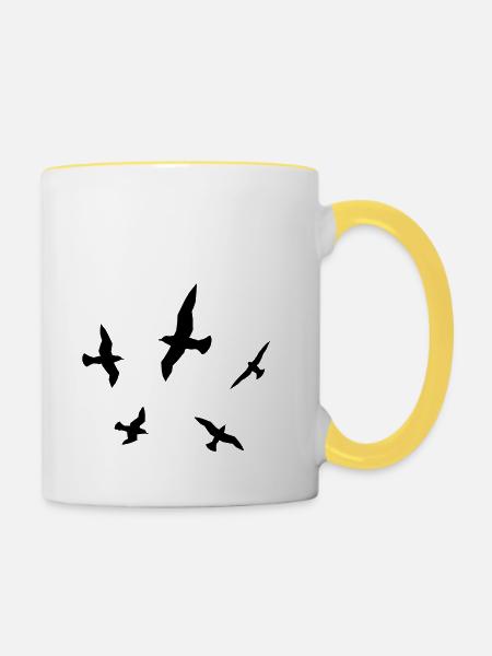 Silhouette mit Seemöwen - Tasse zweifarbig - Weiß/Gelb