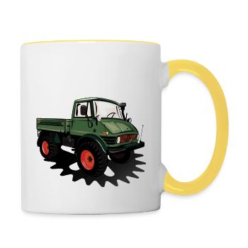 Unimog - Oldtimer - Offroad - Universal Motorgerät - Tasse zweifarbig - Weiß/Gelb - Rechts