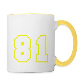 81 Zahl Symbol - Tasse zweifarbig - Weiß/Gelb - Rechts