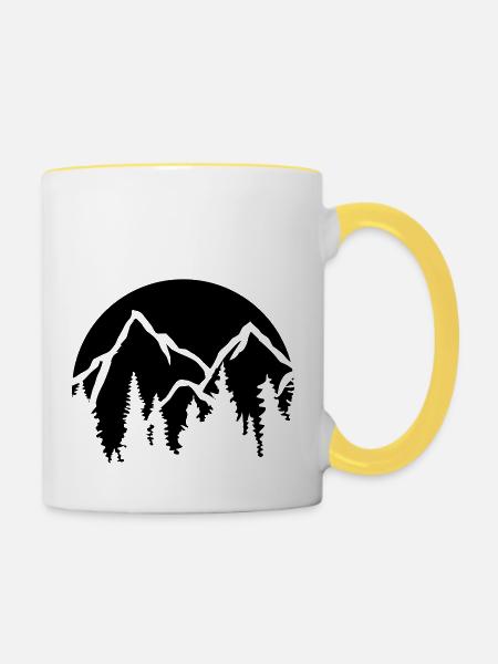 Nadelbäume Berge Sonne - Tasse zweifarbig - Weiß/Gelb