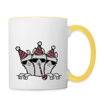 Célébrez l’anniversaire du lama de fête - Mug contrasté - blanc/jaune - Droite