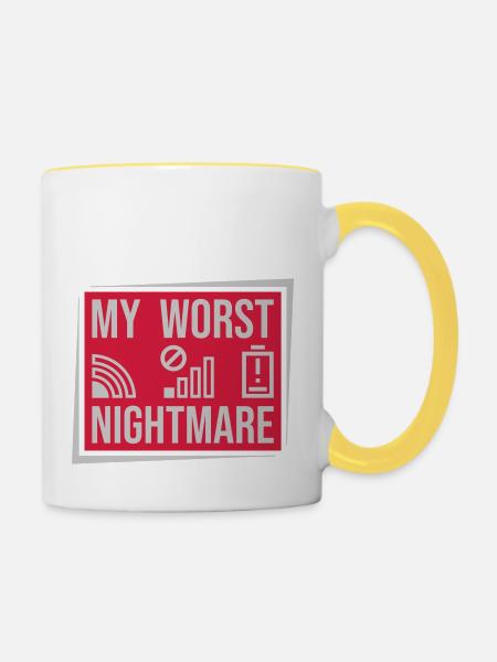 Schild my worst nightmare - Tasse zweifarbig - Weiß/Gelb