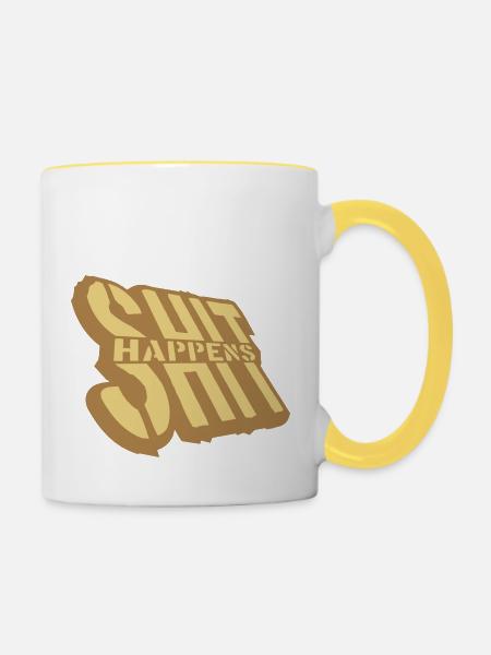 Unglück Spruch Shit happens - Tasse zweifarbig - Weiß/Gelb