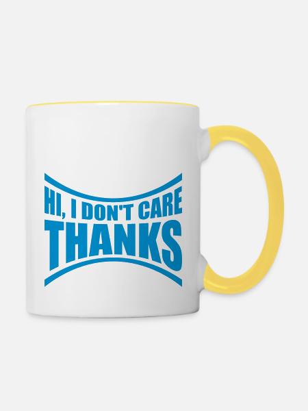 Hi I dont care - Tasse zweifarbig - Weiß/Gelb
