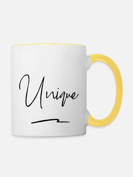 Unique - Einzigartig - Tasse zweifarbig - Weiß/Gelb