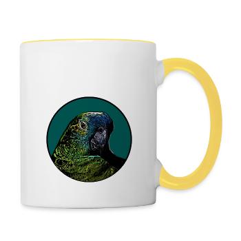 Papageienporträt - Tasse zweifarbig - Weiß/Gelb - Rechts