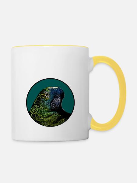Papageienporträt - Tasse zweifarbig - Weiß/Gelb