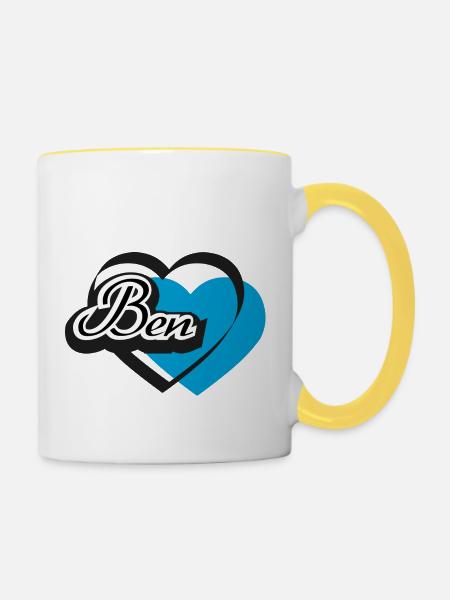 Name Ben Herz - Tasse zweifarbig - Weiß/Gelb