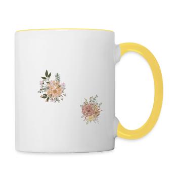 Blumen zum 23-jährigen Jubiläum (Geschenk von 23 Jahren) - Tasse zweifarbig - Weiß/Gelb - Rechts