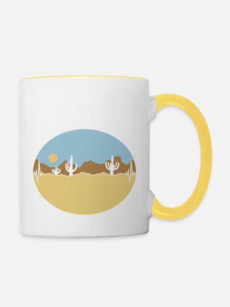 Frequenz Wüste Landschaft Silhouette - Tasse zweifarbig - Weiß/Gelb