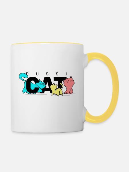 pussi cats schwarz - Tasse zweifarbig - Weiß/Gelb