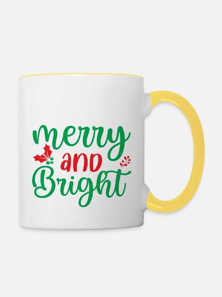 fröhlich und hell - Weihnachtsfeier - Tasse zweifarbig - Weiß/Gelb