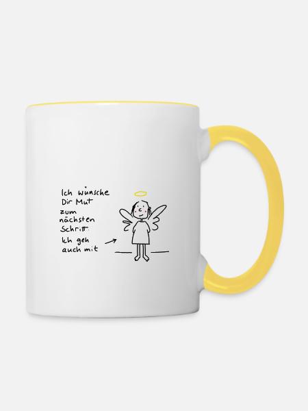 Mut zum nächsten Schritt - Tasse zweifarbig - Weiß/Gelb