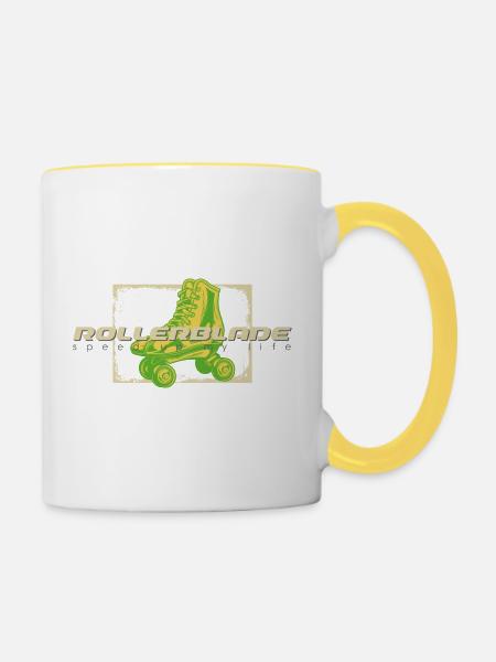 Rollerblade 80er Schuh - Tasse zweifarbig - Weiß/Gelb