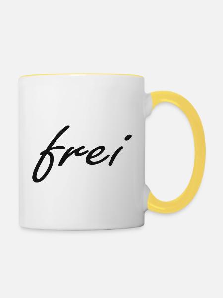 Frei - Tasse zweifarbig - Weiß/Gelb