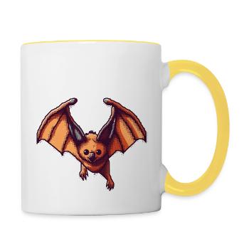 Flughund als Retro und Vintage Pixelart - Tasse zweifarbig - Weiß/Gelb - Rechts