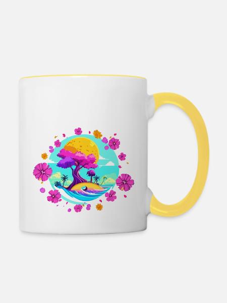 Rosa Blüte - Tasse zweifarbig - Weiß/Gelb