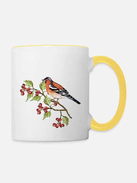 Bunter Vogel - Tasse zweifarbig - Weiß/Gelb