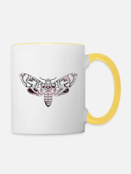 Motte,outline,grau,beige,Falter - Tasse zweifarbig - Weiß/Gelb