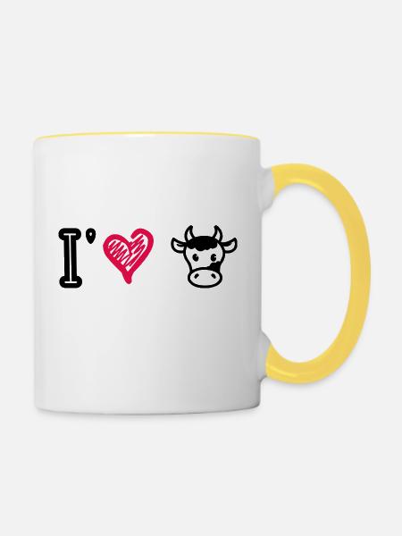 Ich liebe Kühe - Tasse zweifarbig - Weiß/Gelb