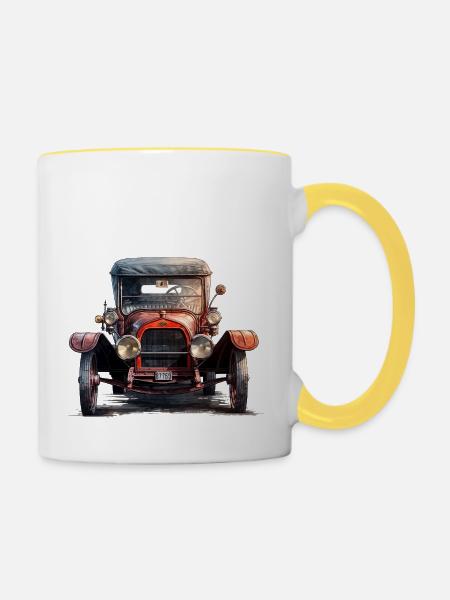 Die Faszination für Oldtimer - Tasse zweifarbig - Weiß/Gelb