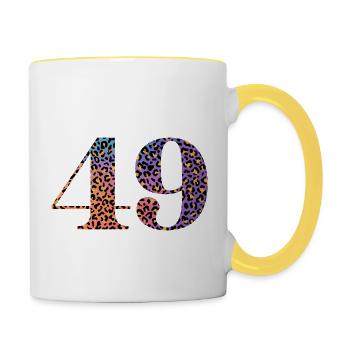 49th Birthday Leopard - Contrasting Mug - white/yellow - Right