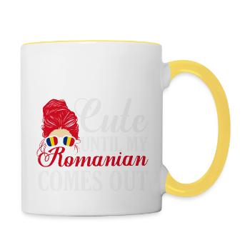 Cute Until My Romanian Comes Out Romania Pride Pat - Tasse zweifarbig - Weiß/Gelb - Rechts