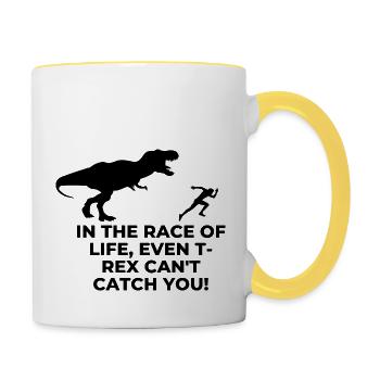 escapes the T-rex - Contrasting Mug - white/yellow - Right