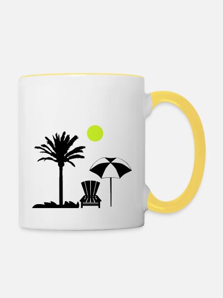 palme liegestuhl - Tasse zweifarbig - Weiß/Gelb
