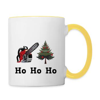 Weihnachtsbaum Kettensägentraum - Tasse zweifarbig - Weiß/Gelb - Rechts
