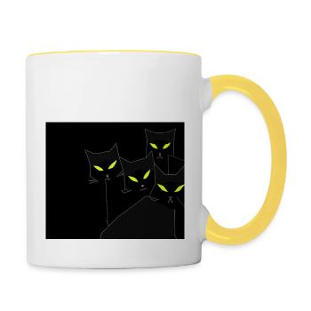 Chats noirs dans la nuit noire - Mug contrasté - blanc/jaune - Droite
