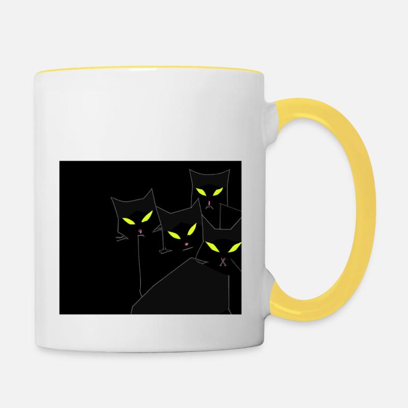 Chats noirs dans la nuit noire - Mug contrasté - blanc/jaune