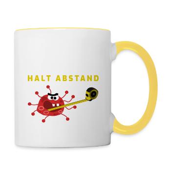 Halt Abstand - Tasse zweifarbig - Weiß/Gelb - Rechts