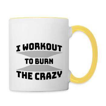 I Workout To Burn The Crazy Bodybuilding Fitness - Contrasting Mug - white/yellow - Right