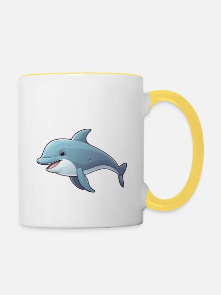 Delfin niedlich - Tasse zweifarbig - Weiß/Gelb