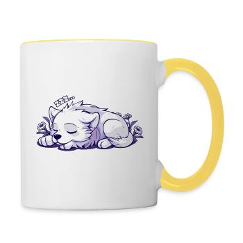 Schlafender Hund - Aufkleber - Tasse zweifarbig - Weiß/Gelb - Rechts